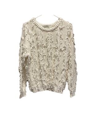 Generation K for The Buckle Textured Fringe Cream Crewneck Sweater Women Size S